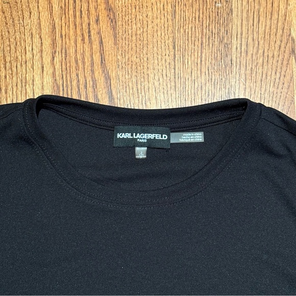 Karl Lagerfeld Black Short Sleeve Ruffle Roses T Shirt Top size small - Picture 4 of 4